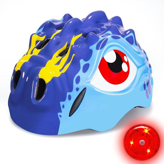 KINGBIKE Toddler Helmet 2-3-5-8 Years Kids Balance Bike Helmets Size Adjustable 3D Dinosaur with Led Light for Skateboard Scooter Cycling Skaterolling
