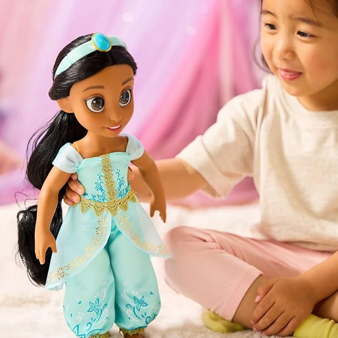 Disney Store Official Jasmine Once Upon a Story Doll - 16 Inch Disney Princess Toys Featuring Reflective Eyes with 3D Pupil and Iris, Detailed Costume, Hair Comb & Shoes - Comes in Display Box