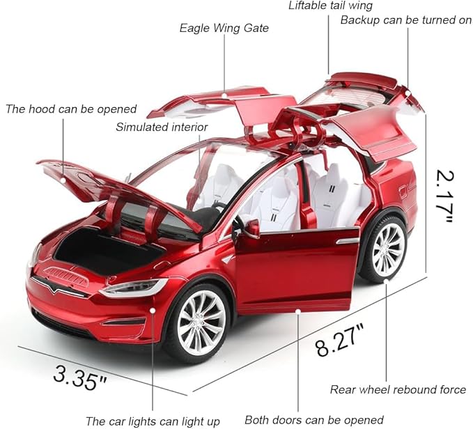 Zinc Alloy X Car Model,1:24 Scale Simulation Casting car Model Pull Back Diecast Toy Car, Mini Vehicles Toys with Lights and Music for Toddlers Kids Children Birthday Gift(Red)