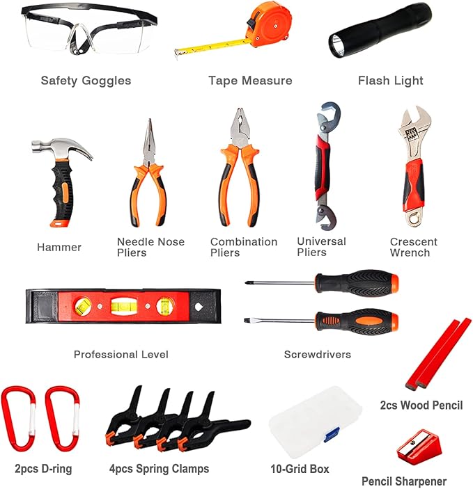 25 Pieces Kids Real Tool Kit Children Real Tool Set with Real Hand Tools, Kids Tool Belt, Pouch Bag,Magnetic Wristband for Small Hands DIY Woodworking Projects Home Repair