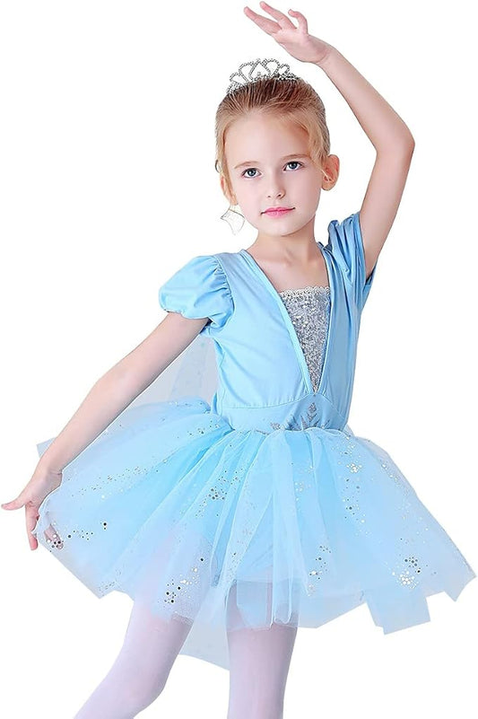 DYMCII Baby Girls Princess Ballet Dress Short Sleeve Leotards Skirted Tutu Dancewear Halloween Christmas Party Fancy Costume