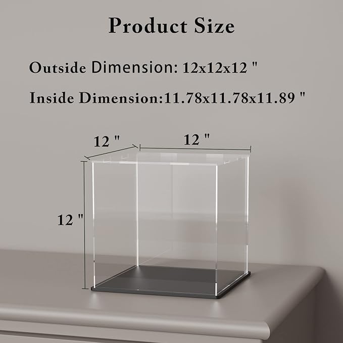 Acrylic Display Case, Clear Acrylic Box with Matt Base and Lid for Display, Large Display Case for Action Figures Home Storage and Organizing Toys (12x12x12 inch)