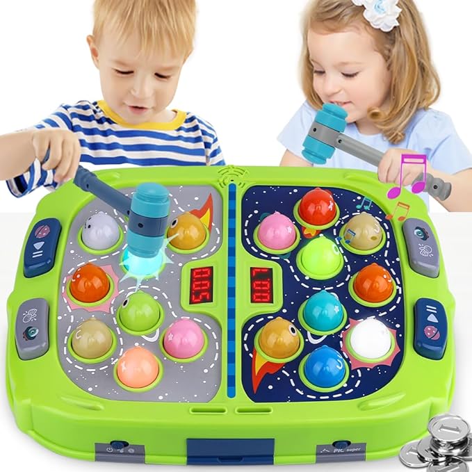 Hammer Mole Game for Toddler, Toys for 3-12 Year Old Boys and Girls, Whack Game for Kids,Gifts for 3 4 5 6+ Year Old Boys, Interactive Educational Toys with Sound and Light, PK Mode with 2 Hammers