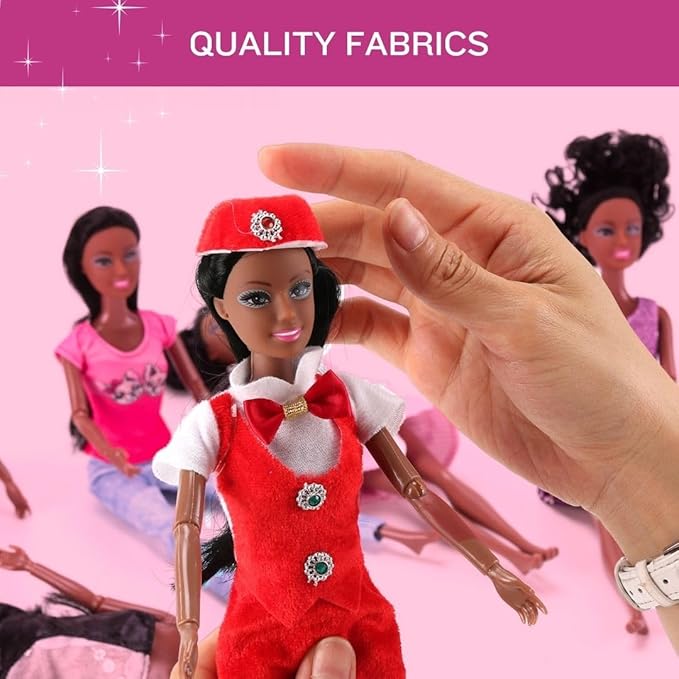 6 Set of African American Black Toy Dolls - 11.5" Premium Fashion Style Diversity Role Play Dolls, Bundle Variety Pack for Kids, Girls Party Favors