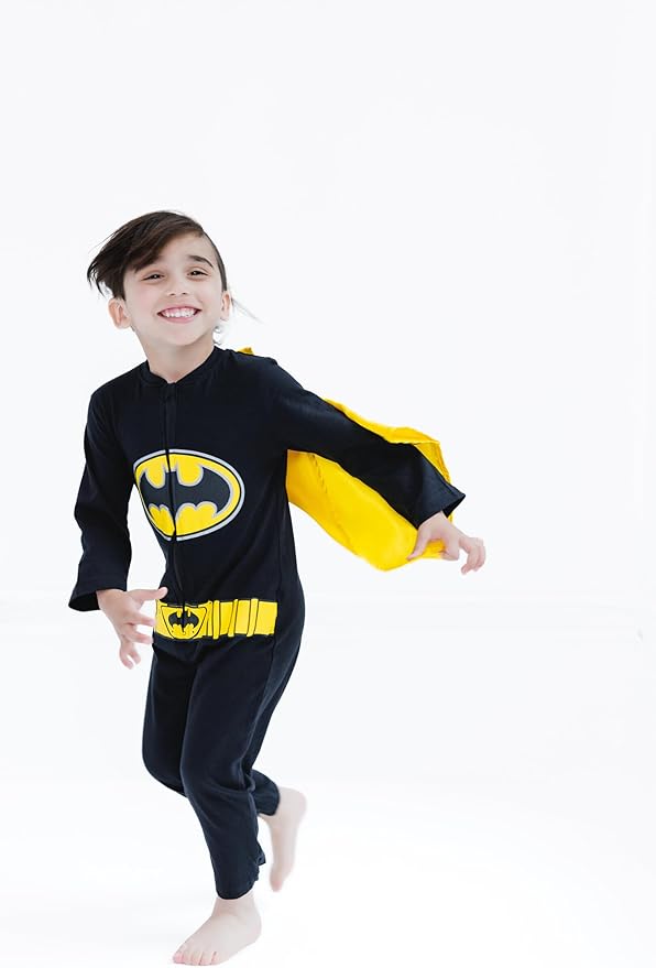 WARNER BROS. Justice League Batman Superman Lightweight Breathable Baby Zip Up Costume Coverall with Cape Newborn to Kid