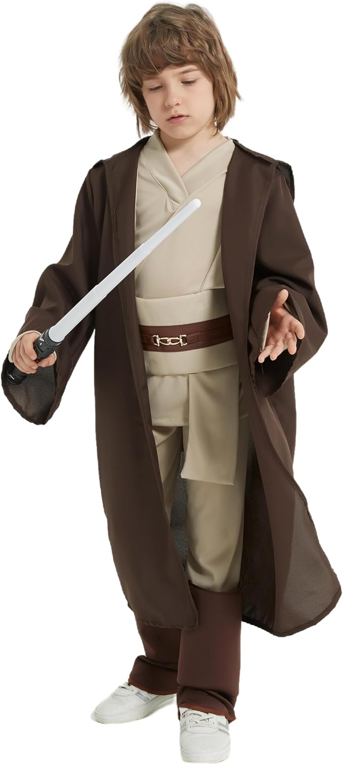 5-Piece Set Kids Costume Classic Outfit Halloween Costume Set for Boys Girls Hooded Robes Brown Version