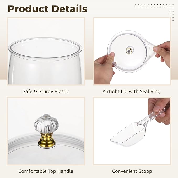 6 Pcs Candy and Cookie Jars, 74 oz Transparent Plastic Jars with Lids, Decorative Storage Containers with Scoops, Labels, and Markers, Airtight Food Canisters for Candy Buffets, Kitchens