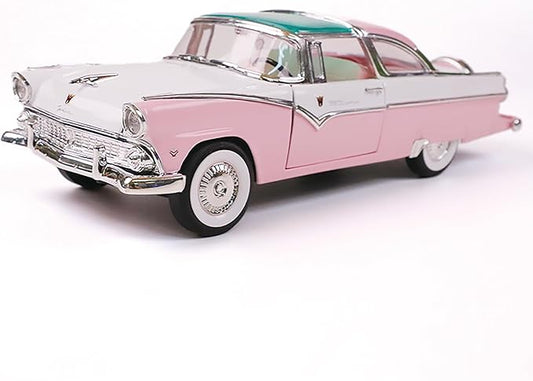 1955 Ford Crown Victoria 1/18 Scale Die-Cast Metal Model Premium Classic Vintage Alloy Cars with Display Case, with Opening Doors, Best Gift for Men, Dad & Kids 14+ Years (Pink)
