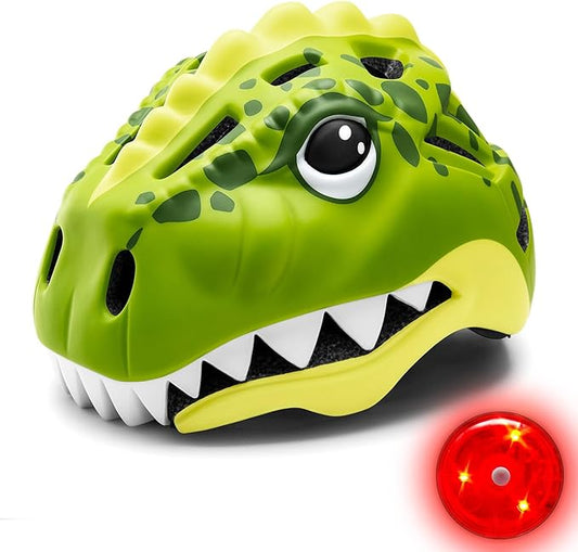 KINGBIKE Toddler Helmet 2-3-5-8 Years Kids Balance Bike Helmets Size Adjustable 3D Dinosaur with Led Light for Skateboard Scooter Cycling Skaterolling