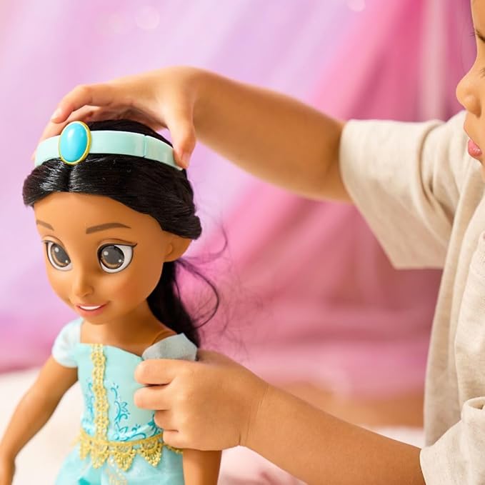 Disney Store Official Jasmine Once Upon a Story Doll - 16 Inch Disney Princess Toys Featuring Reflective Eyes with 3D Pupil and Iris, Detailed Costume, Hair Comb & Shoes - Comes in Display Box