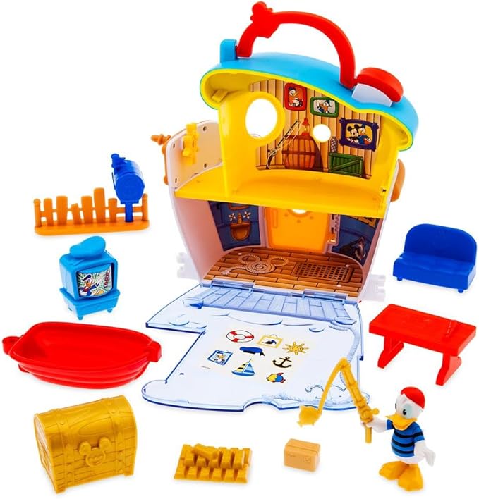Disney Store Official Donald Duck House Boat Play Set - Interactive Playhouse Junior Toys - Poseable Donald, 12-Piece Set, Perfect for Toddlers