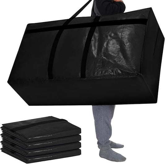 Windyun 4 Pack 98 Gallon Extra Large Storage Bags XXL Moving Bags with Zipper Handles Heavy Duty Jumbo Big Totes Box for Halloween Skeleton 4-12 Feet Christmas Tree Storage College Dorm Cloth (Black)