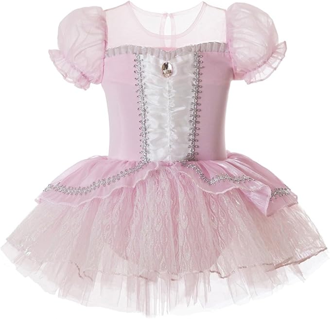 DYMCII Baby Girls Princess Ballet Dress Short Sleeve Leotards Skirted Tutu Dancewear Halloween Christmas Party Fancy Costume
