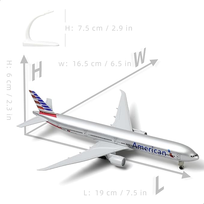 1/300 American 777 Diecast Metal Airplane Model Kits for Boeing 777 Airlines Model Plane with Display Stand (7.5-inch L) for Adult Aviation AA Plane Models Gifts or Desktop Decorations