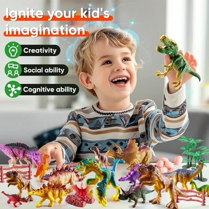 46PCS Dinosaur Toys,Realistic Jurassic Dinosaurs Figures Playset for Kids 3-5 Years, with Eggs&Trees&Fence mini Dinosaur Figures,Great Gifts for Girls and Boy Toddler Toy Animals Age-5-7.