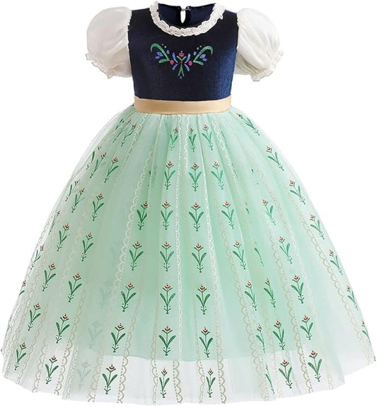 REXREII Girls Anna Princess Costume Frozen Elsa Snow Queen Dress Halloween Cosplay Xmas Birthday Party Gown (w/Accessories)