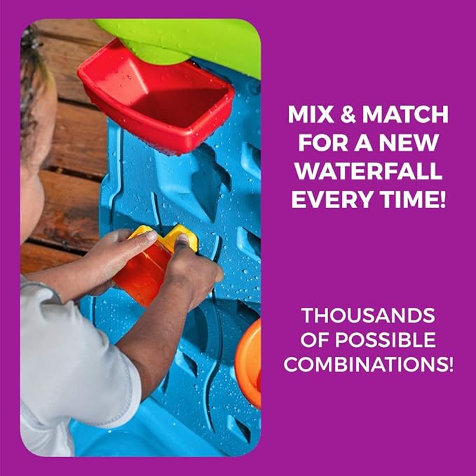 Step2 Waterfall Discovery Wall, Kids Double-Sided Water and Sand Activity Sensory Table, Summer Outdoor Toys, 13 Piece Toy Accessories, For Toddlers 1.5+ Years Old
