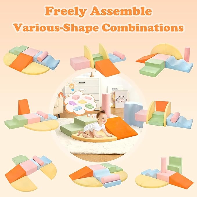 Climbing Toys for Toddlers, Toddler Climbing Toys Indoor, 7-Piece Soft Foam Climb Blocks Set, Toddler Playtime Corner Climber Indoor Foam Play Gym for Crawling and Sliding