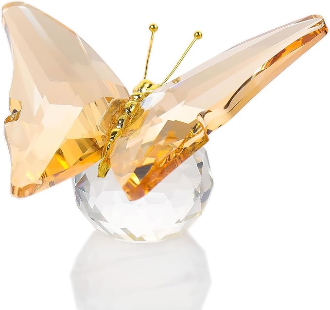Movdyka Crystal Butterfly Decor Figurines for Mom Women, Yellow Glass Butterfly Craft Desk Office Dcorations Table Centerpieces, Animal Ornaments Paperweight
