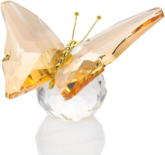 Movdyka Crystal Butterfly Decor Figurines for Mom Women, Yellow Glass Butterfly Craft Desk Office Dcorations Table Centerpieces, Animal Ornaments Paperweight