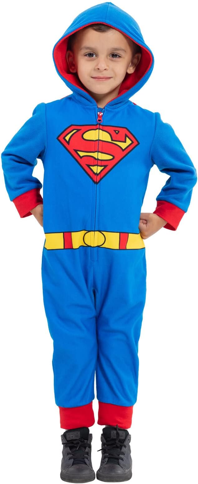 DC Comics Justice League Superman Batman Flash Zip Up Pajama Cosplay Coverall Toddler to Big Kid