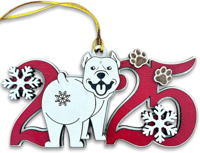 2025 American Pitbull Terrier Christmas Ornament – Wooden Pitbull Dog Ornament for Tree, Cute Puppy Holiday Decoration, Personalized Pet Keepsake Gift for Dog Lovers, Men, Women & Kids