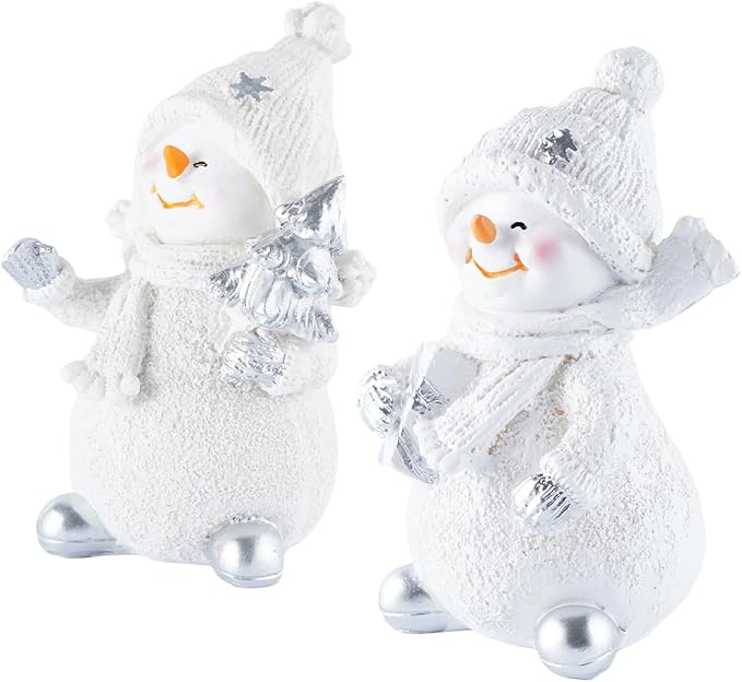 2-Piece Resin Snowman Christmas Decorative Statues, Ideal for Outdoor Patio Lawn & Indoor Holiday Home Decoration, for Parents and Friends