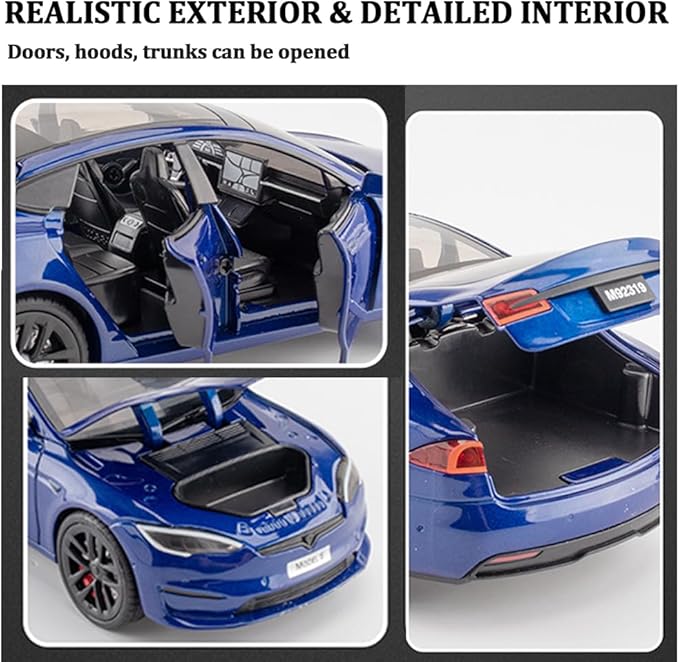 1/24 Scale Diecast Car Model S, Alloy Diecast Toy Cars Pull Back Toys with Sound & Light, Vehicles Toys for Kids Gift Car Lovers Collection (1/24 Model S -Blue)