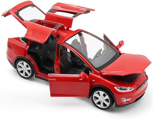 1:32 Scale Model X Alloy Car Model Diecast Toy Vehicles for Kids, Tesla car Model，Pull Back Alloy Car with Lights and Music,Mini Vehicles Toys for Kids Gift ，Children Birthday Gift（Model X-Red）