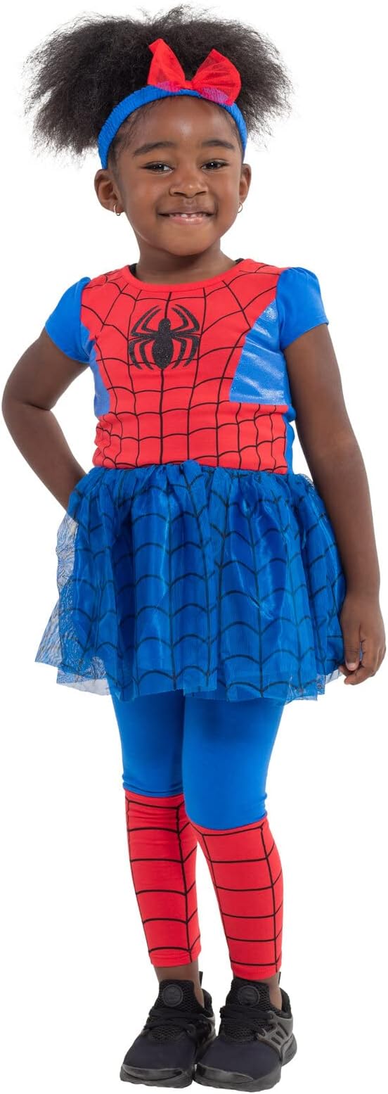 Marvel Spider-Man Tulle Cosplay Dress Leggings and Headband 3 Piece Newborn to Little Kid