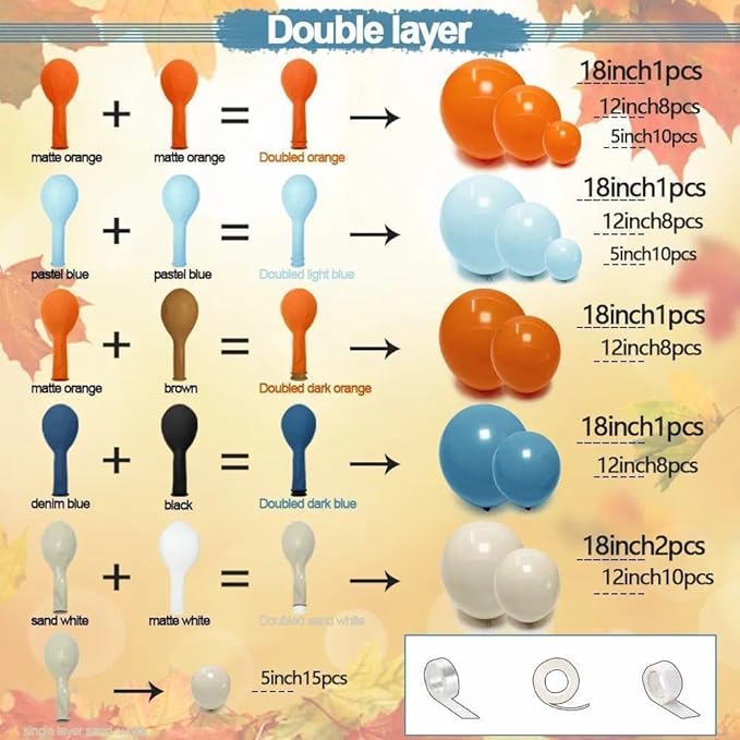 Orange Blue Balloon Arch Double Stuffed Latex Orange Sand White Balloons Light Blue White Balloon Garland for Birthday Fall Baby Shower Thanksgiving Harvest Autumn Home Decor