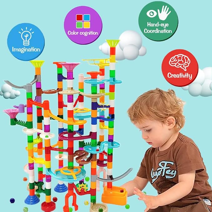 Marble Run Marble Maze Race Track with Glowing Marbles for Kids Ages 3-4-8-10 Sturdy Building Toys Kids Games Amazing Fun Gifts (Super)