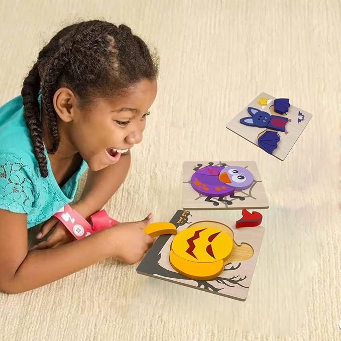 Anditoy 4 Pack Halloween Wooden Puzzles for Kids Toddlers Halloween Toys Party Favors Halloween Treat Bags Gifts