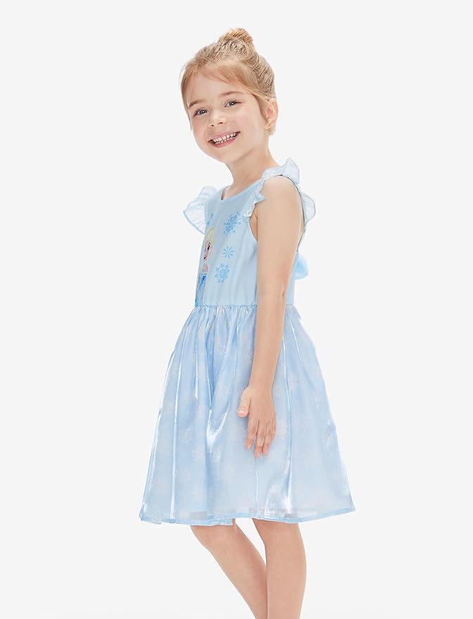 Disney Frozen Elsa Princess Cinderella Ariel Jasmine Rapunzel Baby/Toddler Dress, Ruffle Long-Sleeve Mesh Overlay Tulle Dress