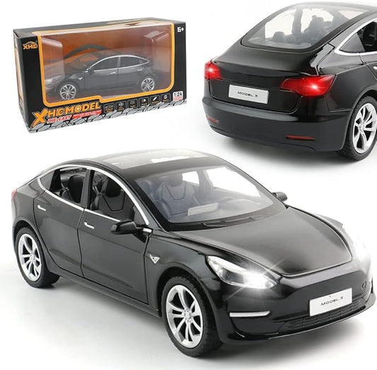 Zinc Alloy 3 Car Model,1:24 Scale Simulation Casting car Model Pull Back Diecast Toy Car, Mini Vehicles Toys with Lights and Music for Toddlers Kids Children Birthday Gift(Black)