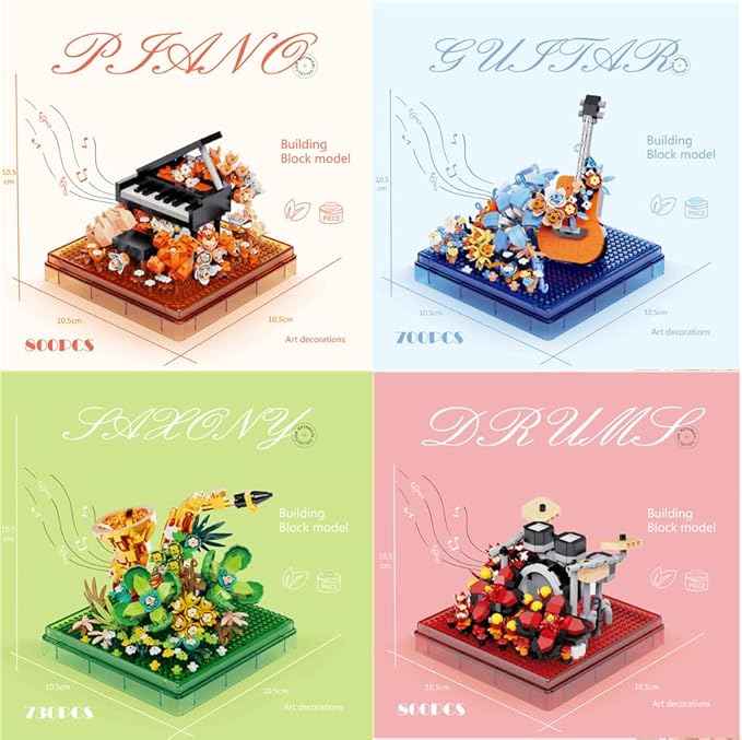 Musical Instruments Micro Block Building Sets,Classical Famous Building Block Set,3000 PCS for Adults and Kids,Piano,Saxophone,Guitar and Drum Set with Clear Plastic Cover