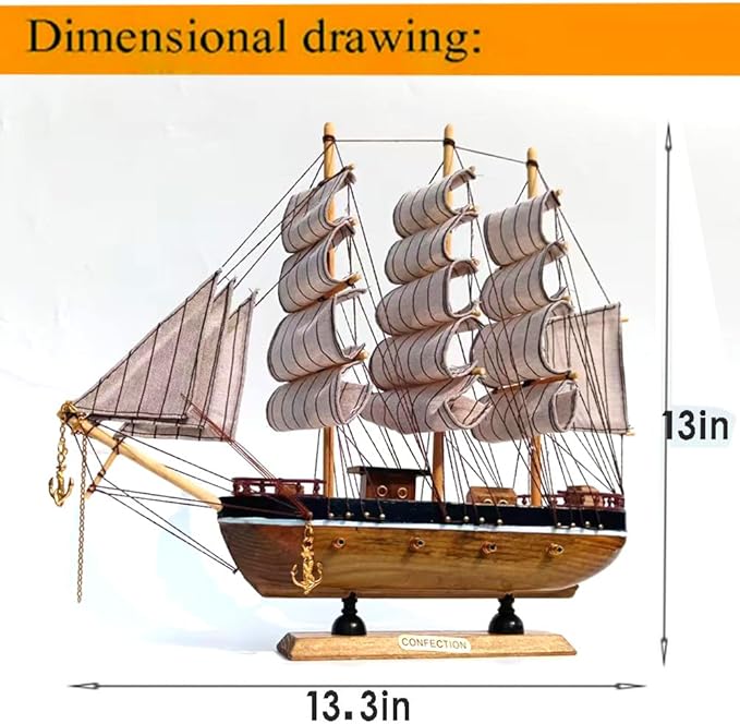 Model shipHandmade Crafts Sailing Ocean Theme Smooth Sailing Model Mediterranean Sailing Wooden Sailing Boat Suitable for Home Office Desktopssailboat Model(Brown) Ship