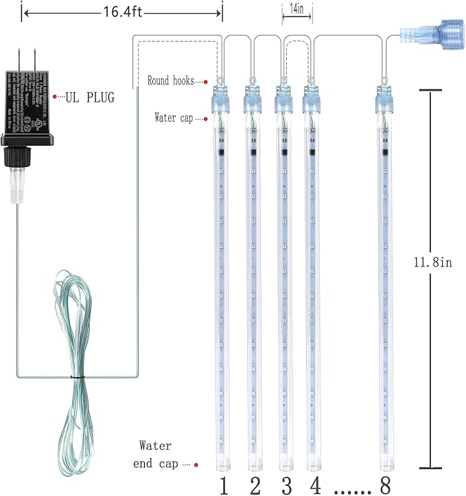 Aokudoni Christmas Decorations Outdoor, Upgraded 12inch/30cm Meteor Shower Rain Lights, Purple Icicle String Lights for Xmas Tree Decoration Holiday New Year Party, UL Plug