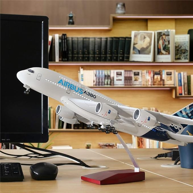 24-Hours 1:160 Scale Airplane Kit A380 Model Plane Collection with LED Light(Touch or Sound Control) for Tabletop Decoration