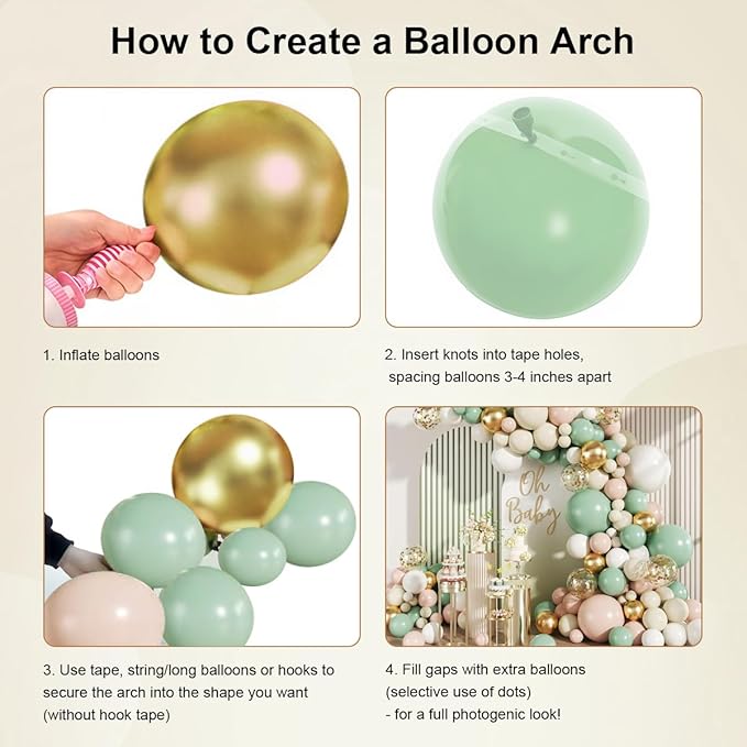 Pastel Green Pink White Gold Balloon Arch Kit, 147PCS Fog Green Light Pink White Sand Gold Metallic and Confetti Balloons Garland for Baby Shower Gender Reveal Wedding Party Decoration