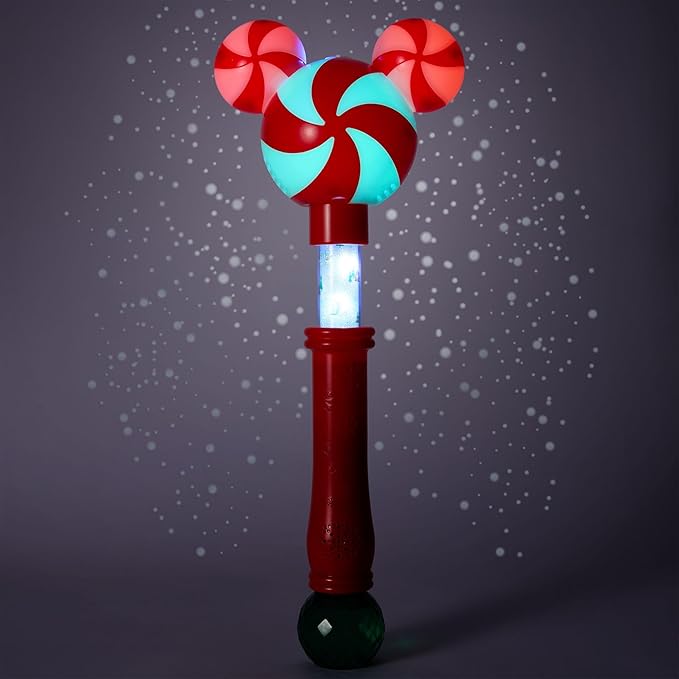 Disney Store Official Mickey Mouse Icon Peppermint Swirl Holiday Scented Light-Up Bubble Wand - Perfect for Kids & Fans, Authentic Design, Ideal for Outdoor Play & Parties, Durable & Safe for All Ages