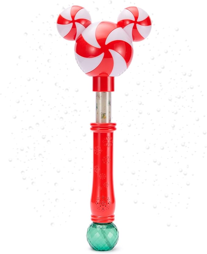 Disney Store Official Mickey Mouse Icon Peppermint Swirl Holiday Scented Light-Up Bubble Wand - Perfect for Kids & Fans, Authentic Design, Ideal for Outdoor Play & Parties, Durable & Safe for All Ages