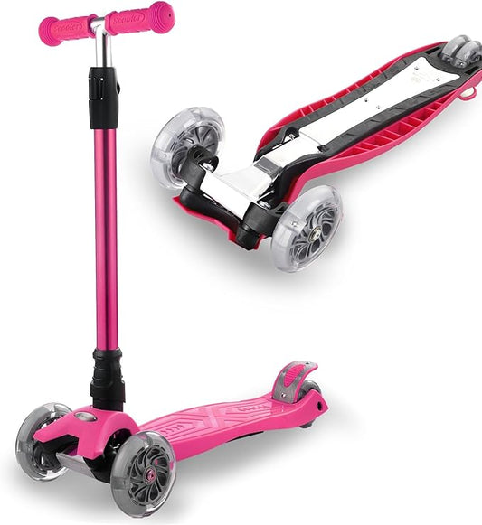 3 Wheel Scooter for Kids Ages 6-12,Kids Scooter with Light Up Wheels, Sturdy Deck Design, and 4 Height Adjustable Suitable for Kids Ages 3-12