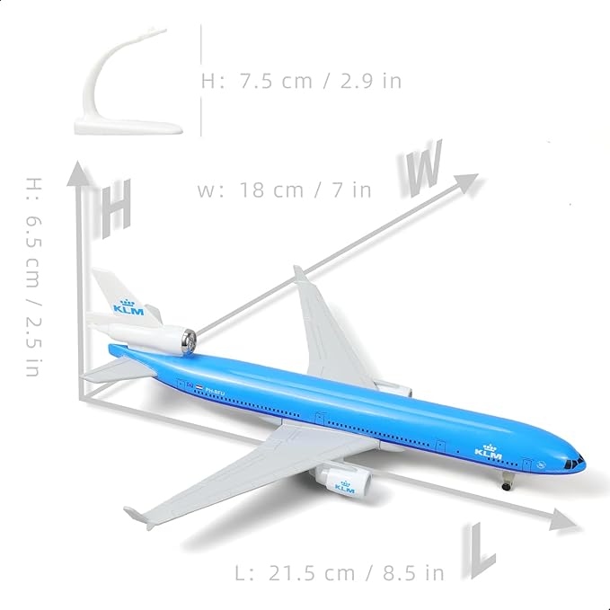 MD-11 NL-KLM 1/300 Diecast Metal Airplane Model with Stand -Alloy Boeing Airplane Model for Adult(PH-BFU) -8.3 inches Model Plane for Aviation Enthusiasts Gifts, Display Decorations