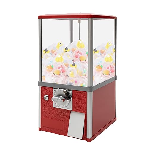 25 Cents Coin Operated Vending Machine, 20.87" Height Commercial Candy Gumball Machine Huge Load Capacity Candy Vending Machine, Big Capsule Vending Machine for 1.77-1.97in Ball Diameter (Red)