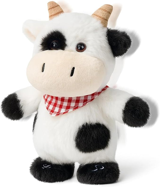 Hopearl Talking Singing Cow with Red Bib Repeats What You Say Walking Dairy Cattle Electric Interactive Animated Toy Speaking Plush Buddy Gifts for Toddlers, 9''