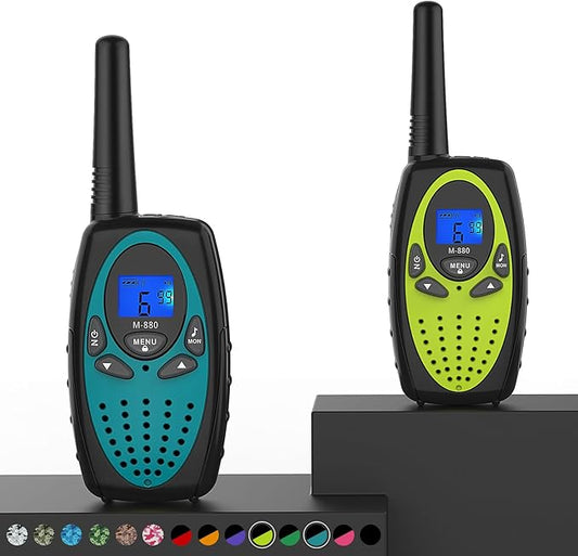 Walkie Talkies Long Range, M880 FRS Two Way Radio for Adults with LCD Screen/Resistance Wakie-Talkies with Noise Cancelling for Men Women Outdoor Adventures Cruise Ship (Blue and YellowGreen)
