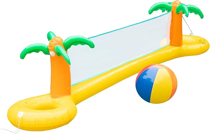 Giant Inflatable Palm Tree Volleyball Net Set w/Ball-12 ft Long Extra Large Size-Durable Thick PVC Material, Easy to Inflate- Outdoor/Backyard Pool Party, Fun Water Activity-Float, Kids Gift