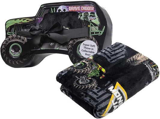 Monster Jam Throw Blanket with Gift Box - Throw Measures 46 x 60 Inches – Super Soft Special Edition.