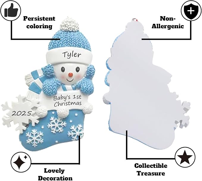 Personalized Ornament Baby's First Christmas 2025 Customized Snowman Ornaments with Name Xmas Tree Decoration Gifts for New Born Baby Boy (Blue)